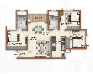 Tata Tritvam 3 BHK Floor Plan